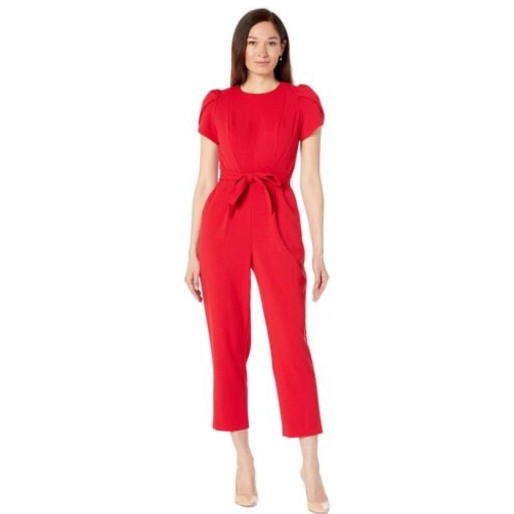Calvin Klein Vibrant Red Women's Tulip-sleeve Belted Jumpsuit
